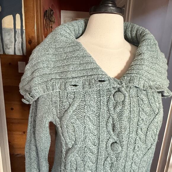 Anthropologie Sleeping on Snow Cardigan Sweater XL Cable Knit Lace Cuff Sleeves - Picture 4 of 16